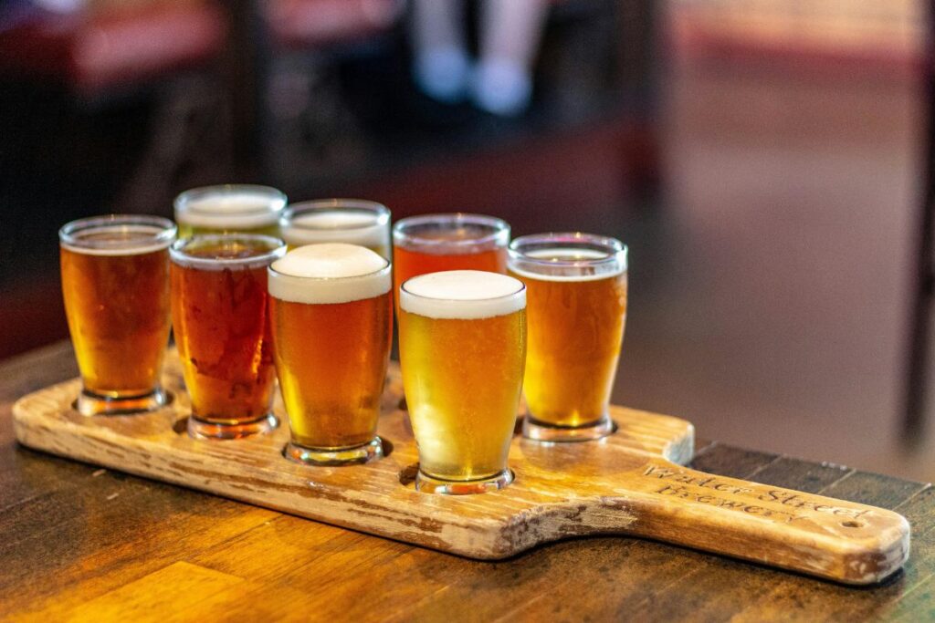 Craft beer flight at a brewery in Grand Rapids, Michigan