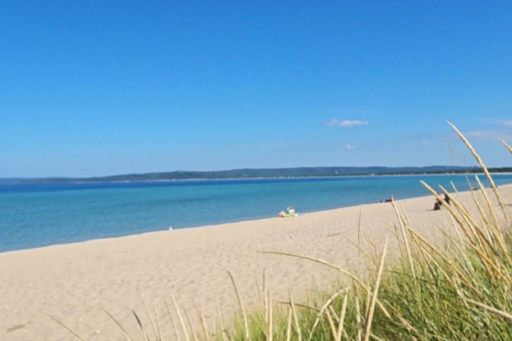 View from Glen Haven Beach looking out toward the Manitou Islands with the historic cannery area nearby.