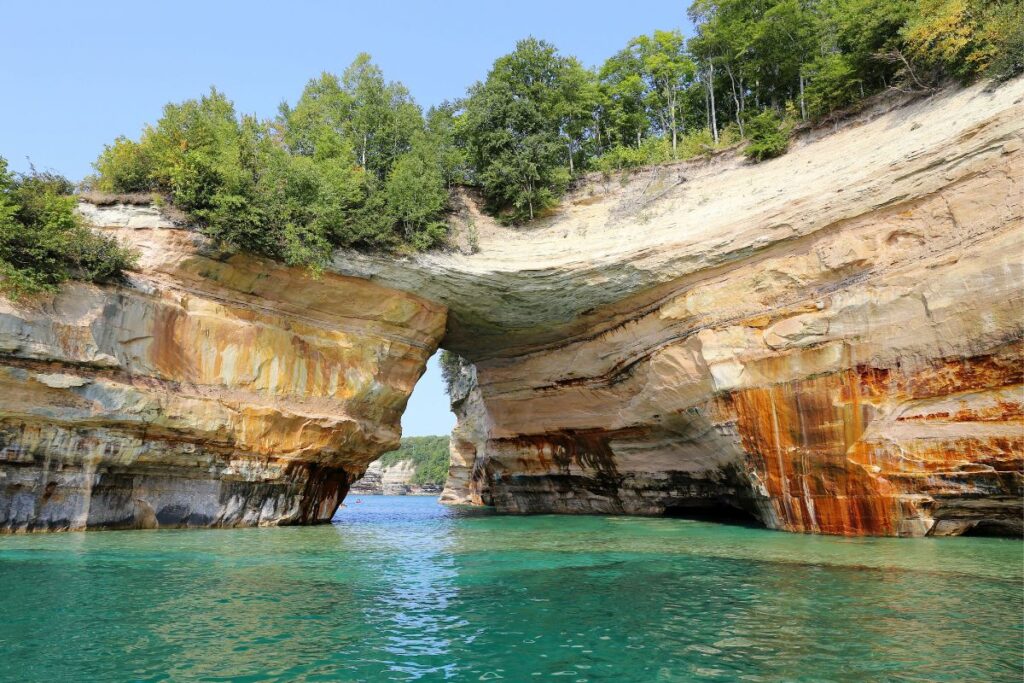 The Lovers Leap arch at Pictured Rocks National Lakeshore, a sandstone formation along Lake Superior in Michigan's Upper Peninsula