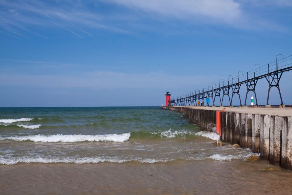 South Haven lighthouse and pier on Lake Michigan in Michigan