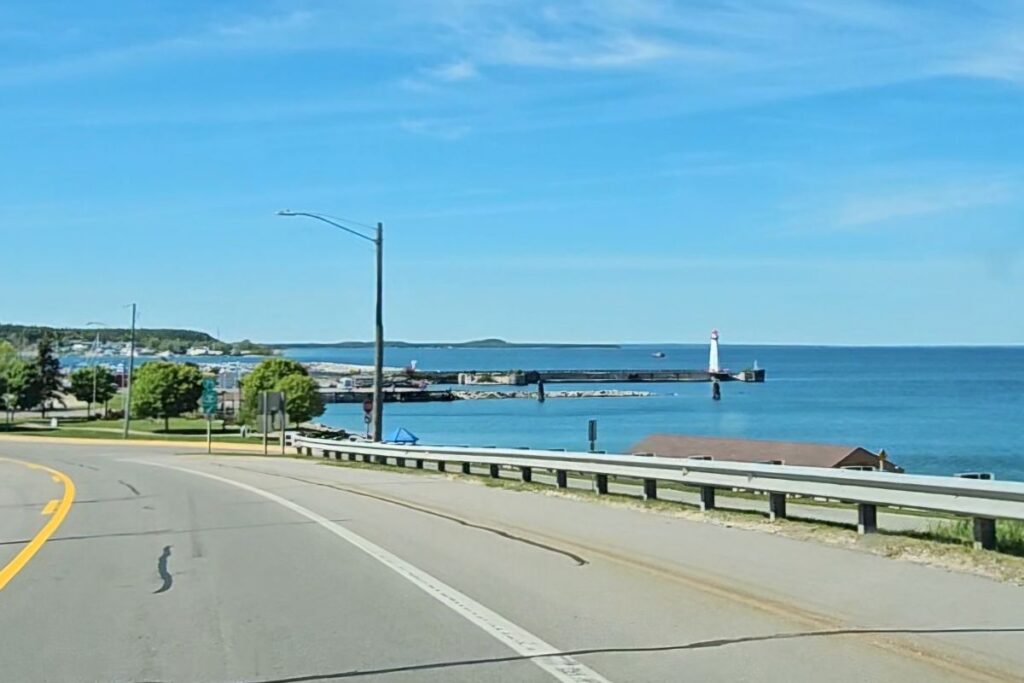 The St. Ignace waterfront and Wawatam Lighthouse, the first stop after crossing the Mackinac Bridge into Michigan's Upper Peninsula
