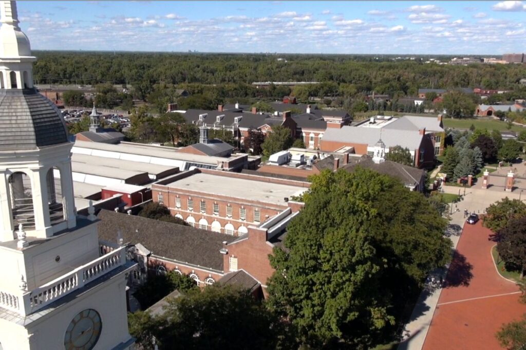 Aerial view of The Henry Ford museum campus in Dearborn, Michigan